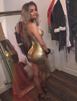 Tight golden dress.. enjoy