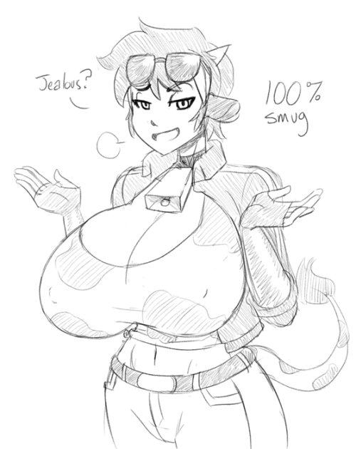 planetofjunk:Thanks!  Tess is pretty outwardly smug about her bust, having a considerable amount of self-confidence and never really worried about what others think.  She’s also capable of BE, a gradual sort, as her boobs expand if she goes too long