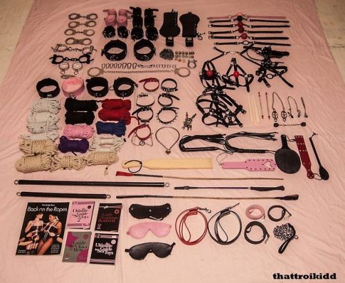 mollishka:  thattroikidd:  Collection picture update- 19/06/2014 Go like my Facebook Shibari page too ThattroikiddShibari Do not remove caption or steal pictures.   Guys give this more love plz  Great collection of clothes and toys! Bondage and fetish