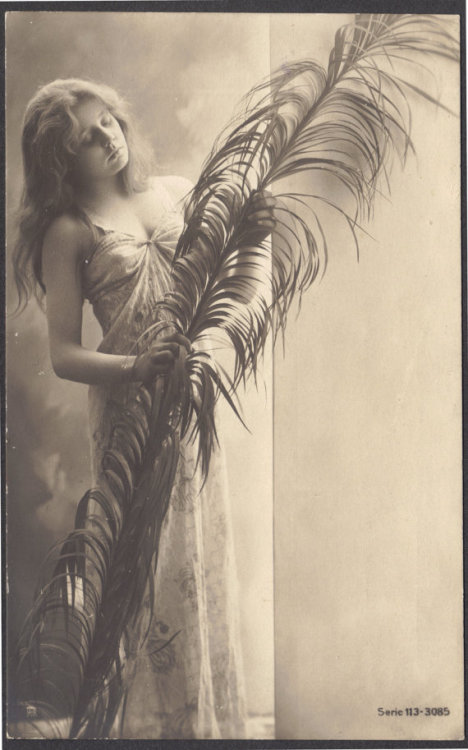 oorequiemoo:  Girl with Palm Frond, Possibly by H. Traut, circa 1900 