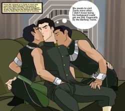 johncableyaoi:  Beifong twins, Wei and Wing, with Mako. Legend