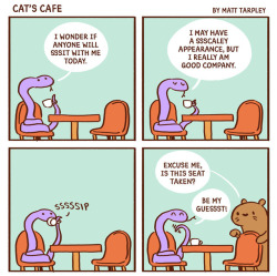catscafecomics:  Snake always gets a table for two.