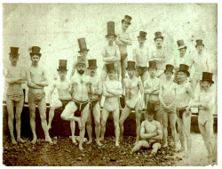 mydaguerreotypeboyfriend:  Brighton Swimming Club, 1863 (via The Retronaut) Check out thoseâ€¦.stovepipes!  Not strictly porn, but MY GOD do I love this picture.