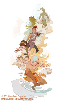 darksunrose:  Aang and the group - tribute by *DarkSunRose Fanart