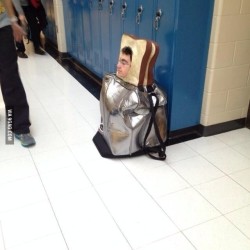 9gag:  This kid was a toaster for Halloween 