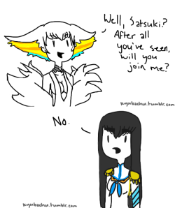 step-on-me-satsuki:  kyubachu:  kill la kill in a nutshell 