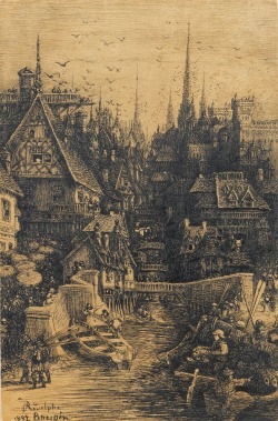 janpadora-box:  Rodolphe Bresdin, View of a medieval city, 1882.