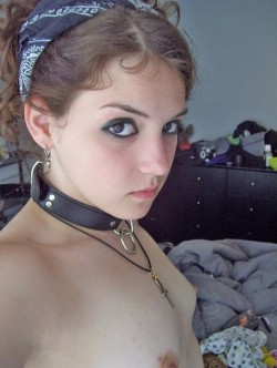 sensualhumiliation:  Her very first being collared…