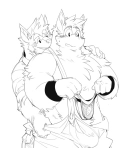 gengacanvas:Caleb giving Wuffle a new jockstrap as a souvenir from the city… and a test drive. /)w(\