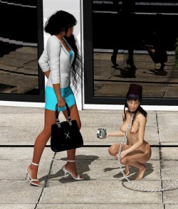 caucasiantorment:Total humiliation: a white monkey girl begs a black woman for money, on the streets of what was once her own homeland. 