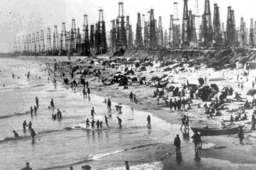 Huntington Beach, California, during the Oil boom of 1928. Nudes