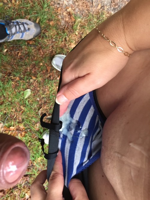 stickyknickers:  milfexposed:  Damn, my panties were really sticky walking back to the car…..;-)Next time I’d better swallow that cum, what do you think ;-)  50% swallow, 50% panties ;)