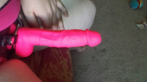 mimi-is-a-dirty-girl: Got a new toy to go with the new harness! I had intentions of getting one that was bigger then the purple one but I fell in love with this one. Aside from the color it’s very realistic. Can’t wait to use it on sissyprincessp