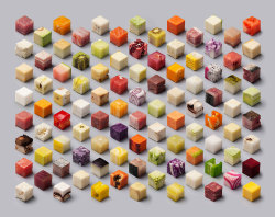 boredpanda:  Artists Cut Raw Food Into 98 Perfect Cubes To Make