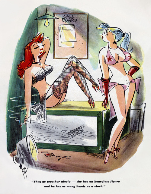 burleskateer:   Burlesk cartoon by  Bob “Tup” Tupper..  Scanned from the November ‘56 issue of ‘CABARET’ magazine.. 