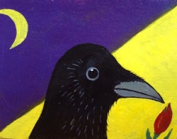 jenzelart:  Spring equinox crow, acrylic painting on cardboard