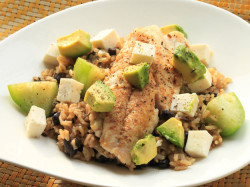 foodffs:  Snapper With Brown Rice, Avocado, and Cheese  Really