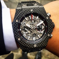 love-watches:  Carbon fiber Hublot Big Bang Unico watch on @roxjewellery