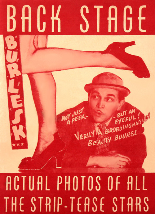 VERILY A BROBDINGNAGIAN BEAUTY BOURSE!Vintage 50′s-era cover design to “BACK STAGE BURLESK”.. A small-format Photo Digest featuring autographed promotional photos of Burlesque dancers.. Likely sold by candy butchers in (or, in the lobbies of) various