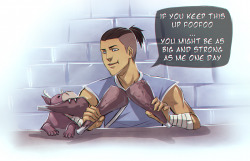 literallysokka:  patronussouldream:  Sokka and his Moose Lion.