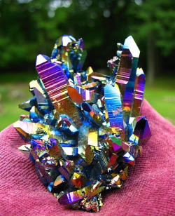 stellairon:  Titanium Rainbow Flame Aura Quartz Crystal Cluster