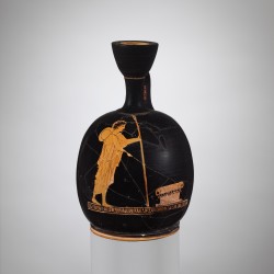 via-appia:  Terracotta squat lekythos (oil jar), young hunter