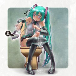 Miku is in trouble and needs someone to help clean her cock,