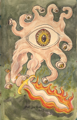 Beholders drawn by Matt Bernson. Ink & watercolor on paper,