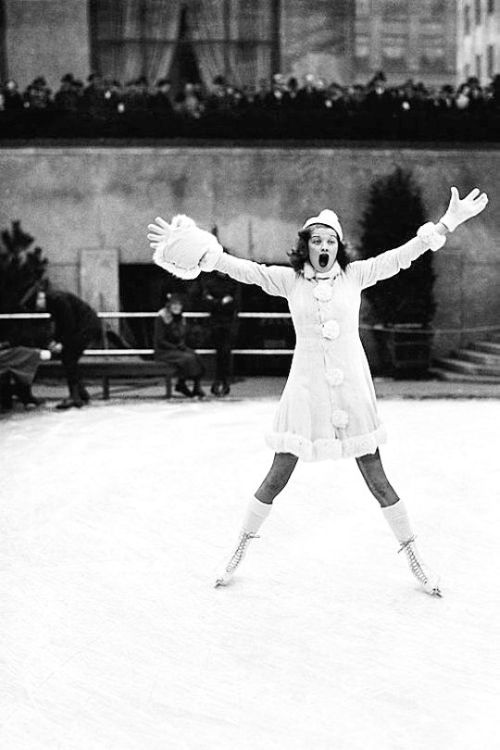 wehadfacesthen:Lucille Ball skating on the rink at Rockefeller