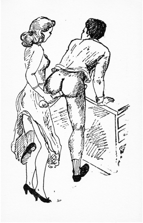 oldtimeerotica:Artist unknown. 1950s. Nearly 70 years on and men are still embarrassed to admit enjoying anal play.