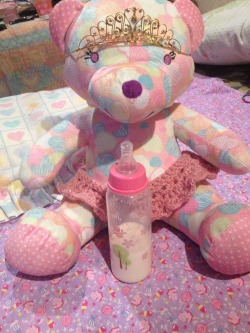 Ready for Sleep!!! with My Princess Bear and my milk ….