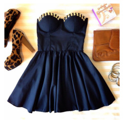 sassitudedotca:  Black Bustier Dress with studs available HERE