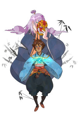 princess-wasabiart:  Komainu Riku and Monk Sora for my half of