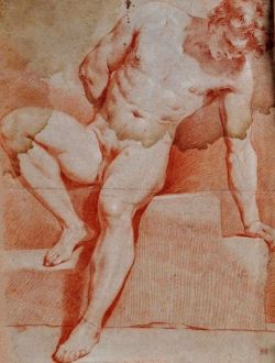 Male Nude Study. 18th.century The Italian School. red chalk on