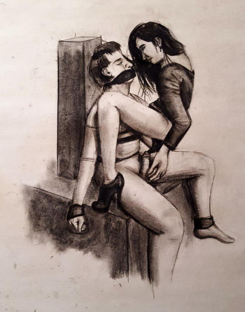 foldedscarab:   Mistress and Slave 2015, Charcoal on newsprint 