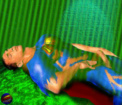 Superman in total pain by kryptonite intense radiation !