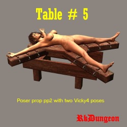 A medieval table prop for your dungeon or any other use. The table comes with two poses for Victoria 4, can be also used with other figures. Product Requirements and Compatibility: Poser 4  V4 (for the poses) Daz Studio 4.6  * Daz Studio users will need