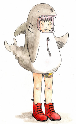 fuckyeahsharks:  Sharky Shark and Shark Suit, by Ali Jersey 