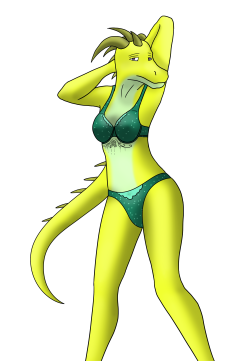 Just a dragoness, showing off the breast tattoo, she has.Bikini