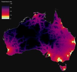 vividmaps:  Australia: Travel time to the nearest city over 100,000