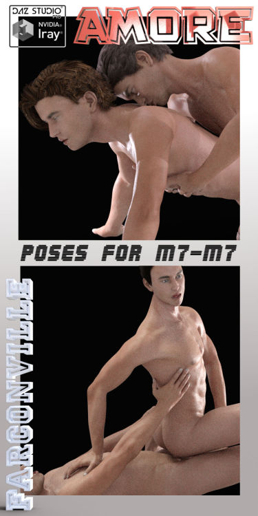 AMORE  is composed of 12 poses for lovers M7M7, physically enjoying each  other. Files for DAZ Studio 4.9 and up are included in this set. Apply  INJ pose files directly to Genesis 3 Male and the genitals, then apply  poses. Keep Limits ON when prompted.