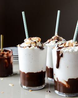 do-not-touch-my-food:  Coconut Hot Fudge Milkshakes  O_O