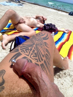 gaynudistbeach:Pierced dick at the nude beach