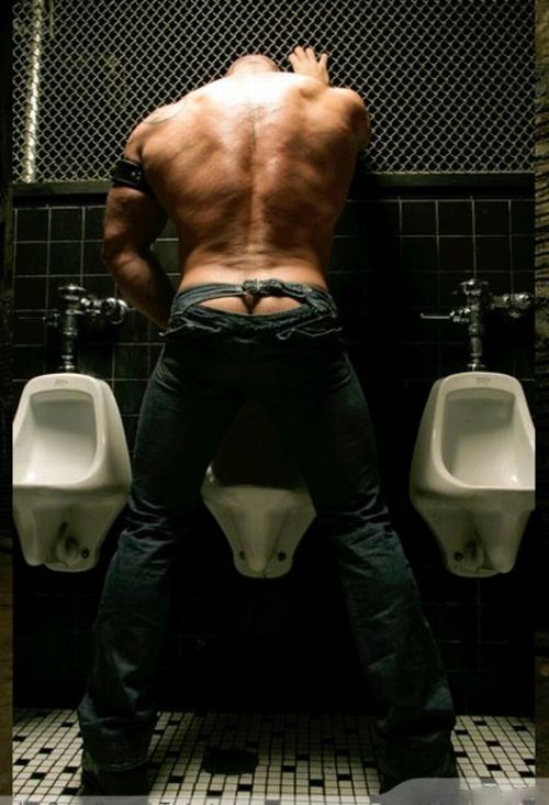 Restroom Hijinks, Part 2 A powerful stream of piss hit hard against theÂ urinal and a manly musk quickly wafted through the room. The torrent continued for several minutes as the musclebound man emptied out his king-size bladder. When done, Bryan’s