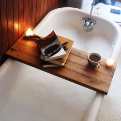 wickedclothes:  Wood Tub Caddy Holding candles, a book, a glass