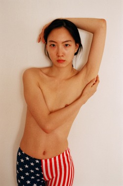 americanapparel:  Hee Kyung wears the US Flag Print Cotton Spandex