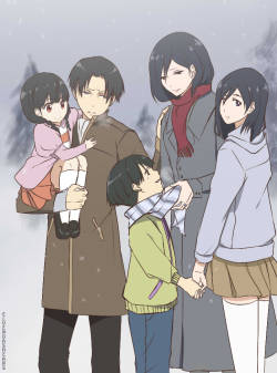 fuku-shuu:  elvendashears:  Crossover Family  Levi x Mikasa