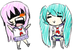 onehugepartyplace:  lol miku u just always try and fluster luka