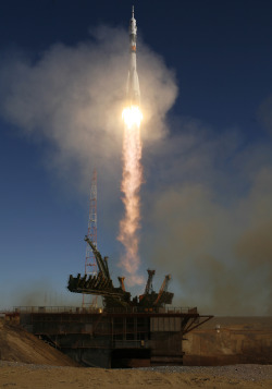 humanoidhistory:  Soyuz launch from the Baikonur Cosmodrome in