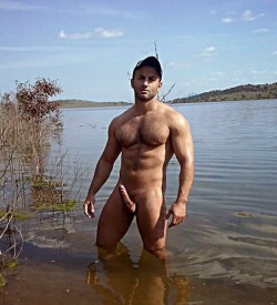 STIFF AND WETT… nakedregularguys:  Stiff in the swamp